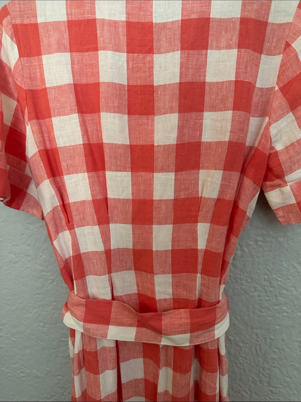 Boden Gingham Rose Red Louise 100% Linen Midi Shirt Dress - Picture 10 of 11
